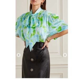 Balenciaga Blue floral silk scarf blouse size S